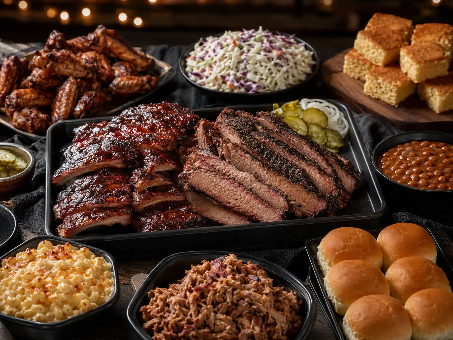 A premium spread of smoked barbecue and Southern sides